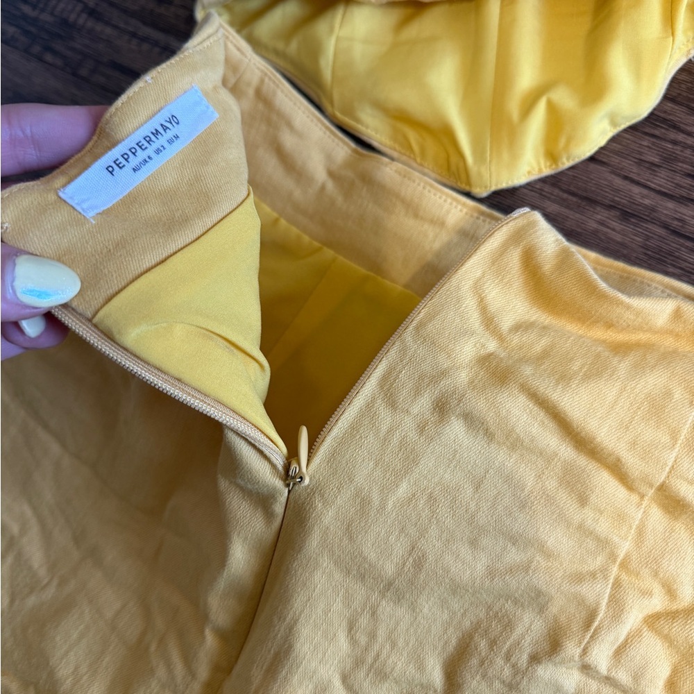PEPPERMAYO 2PC Matching Set Bustier Corset Top Rooftop Mini Skirt Mustard Yellow - Picture 7 of 13